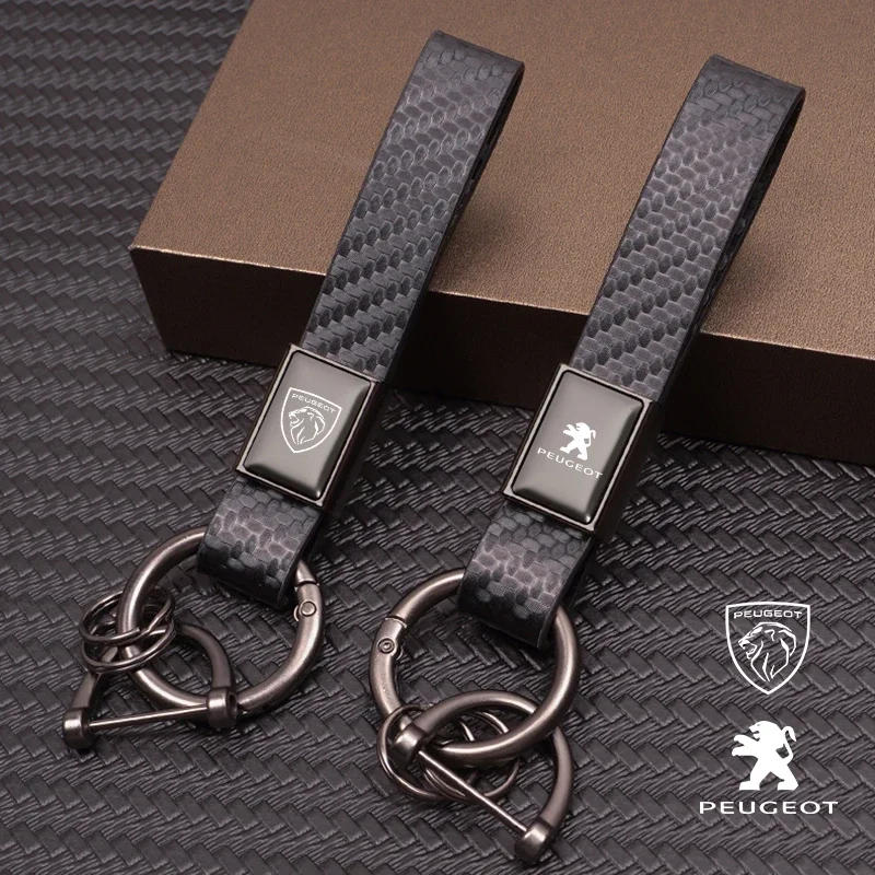 Leather Auto Emblem Keychain High Quality Key Ring For Peugeot 308 208 408 5008 2008 3008 Landtrek Rifter 508 301 108 608 4008