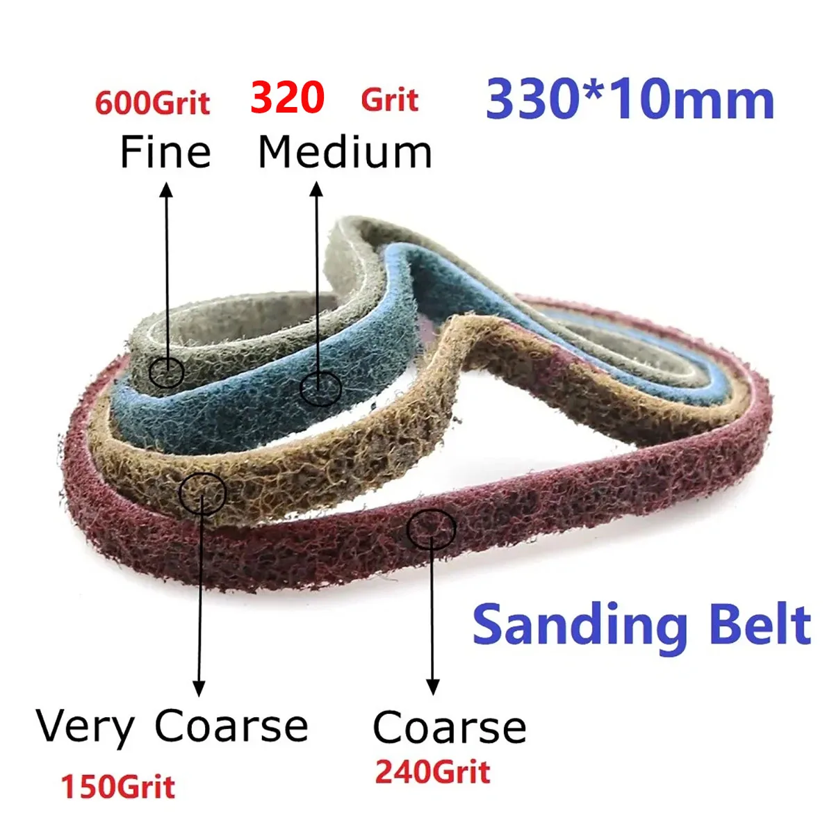 1/2/5/10 個 10x330mm 研磨ストリップテープ不織布サンディングベルト 150/240/320/600 ファイルポリッシャー研磨バンドストライピング