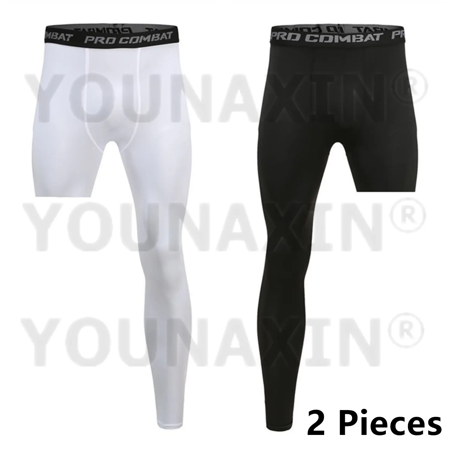 2 Pieces Men Base Layer Exercise Trousers Running Tight Sport Cropped One Leg Leggings Basketball Football Yoga Fitness Pants