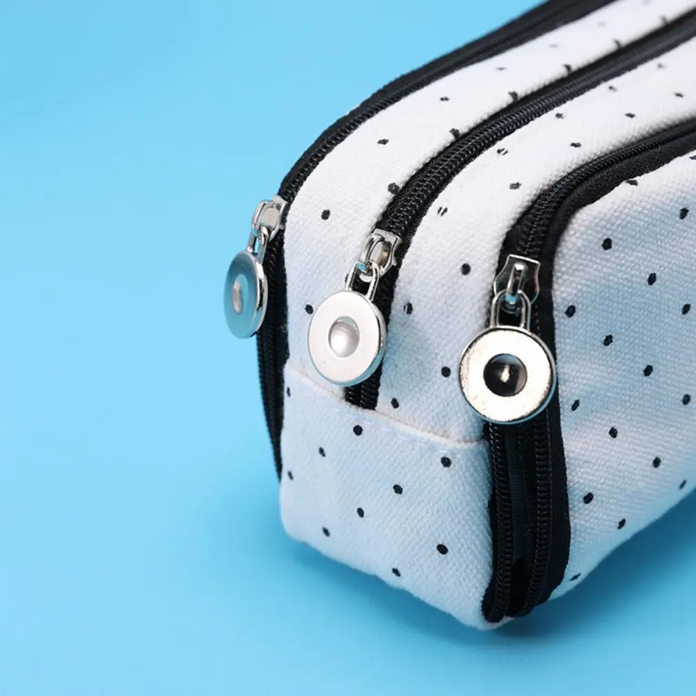 Kawaii Canvas Material Pencil Pouch 4 Compartments Large Capacity Pen Case Multi-Function Open Design Pencil Bag For School