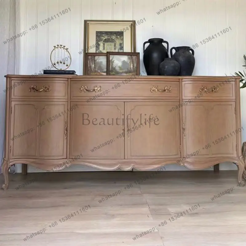 

French light luxury solid wood dining side cabinet American country storage storage wall side cabinet living room furniture