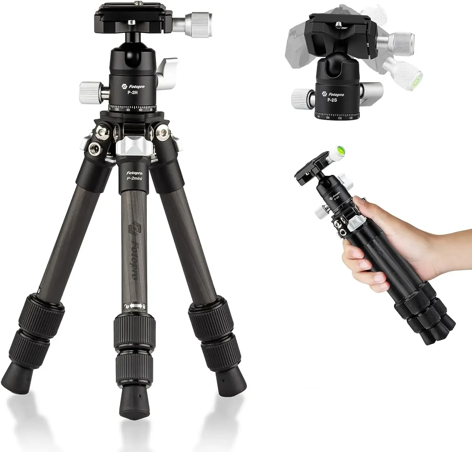 Fotopro Travel Desktop Mini Tripod with 360 Ball Head QR Plate for DSLR Camera Camcorder Portable Carbon Fiber Tripod