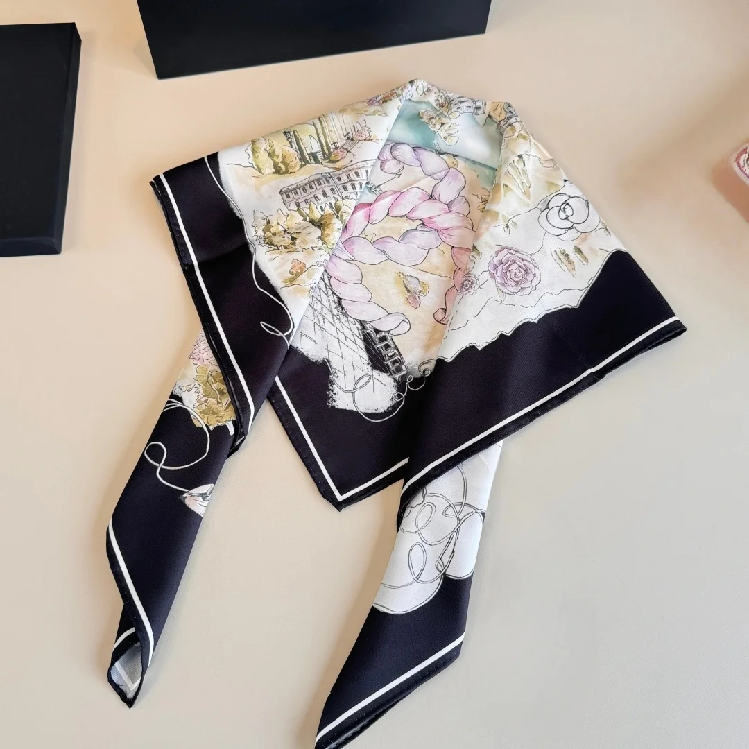 

Весенне-летние женские шелковые платки: дизайнерские шарфы с садовым принтом, шелковые платки/шали/квадратные платки для повседневной носки
