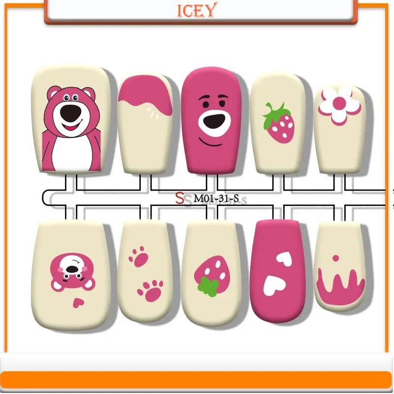 

Icey Beauty 30pcs Strawberry Bear Press on Nails Wearing Nail Products Cartoon Prefabricated Nail Splitting Clip