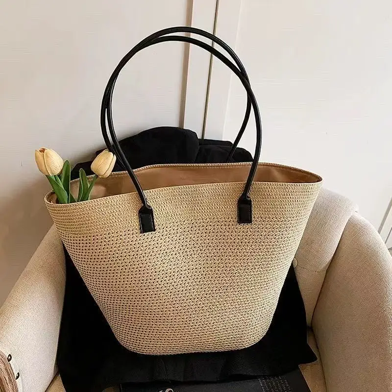 

Летняя высококачественная соломенная сумка для женщин 2026: Новая вместительная сумка-тоут для пляжного отдыха, пляжная сумка с застежкой-молнией