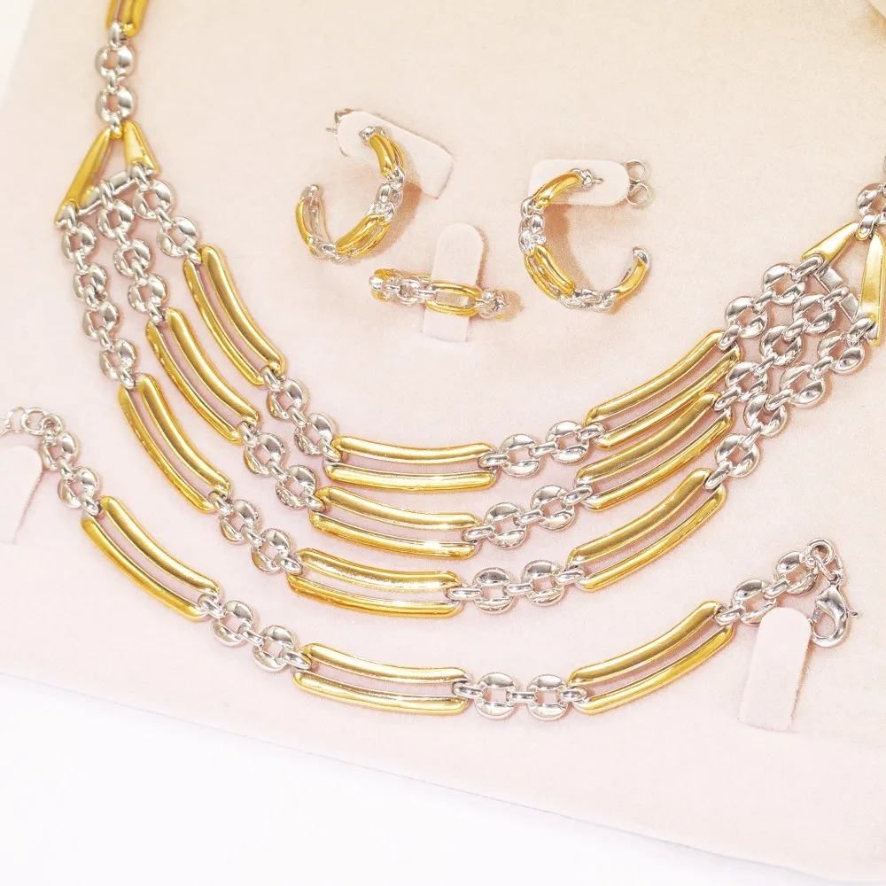 GZJPEI Two Tone Chain Jewelry Set Chunky Mixed Metal Link Ethiopia Dubai Women's Wedding Jewelry Christmas Gift 2025 Trendy New view 6