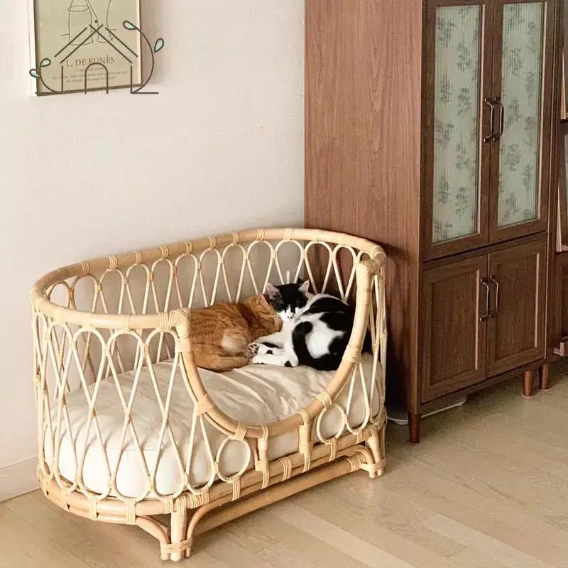 Rattan Pet Bedding Hand-woven Dog Sofa Rattan Chair Cat Princess Bed