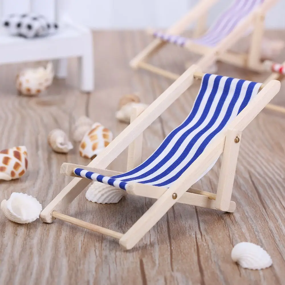 1:12 Scale Dollhouse Beach Chair Doll Miniature Furniture Folding Stripe Deck Sunbathing Toy Home Decor Living Room Accessories