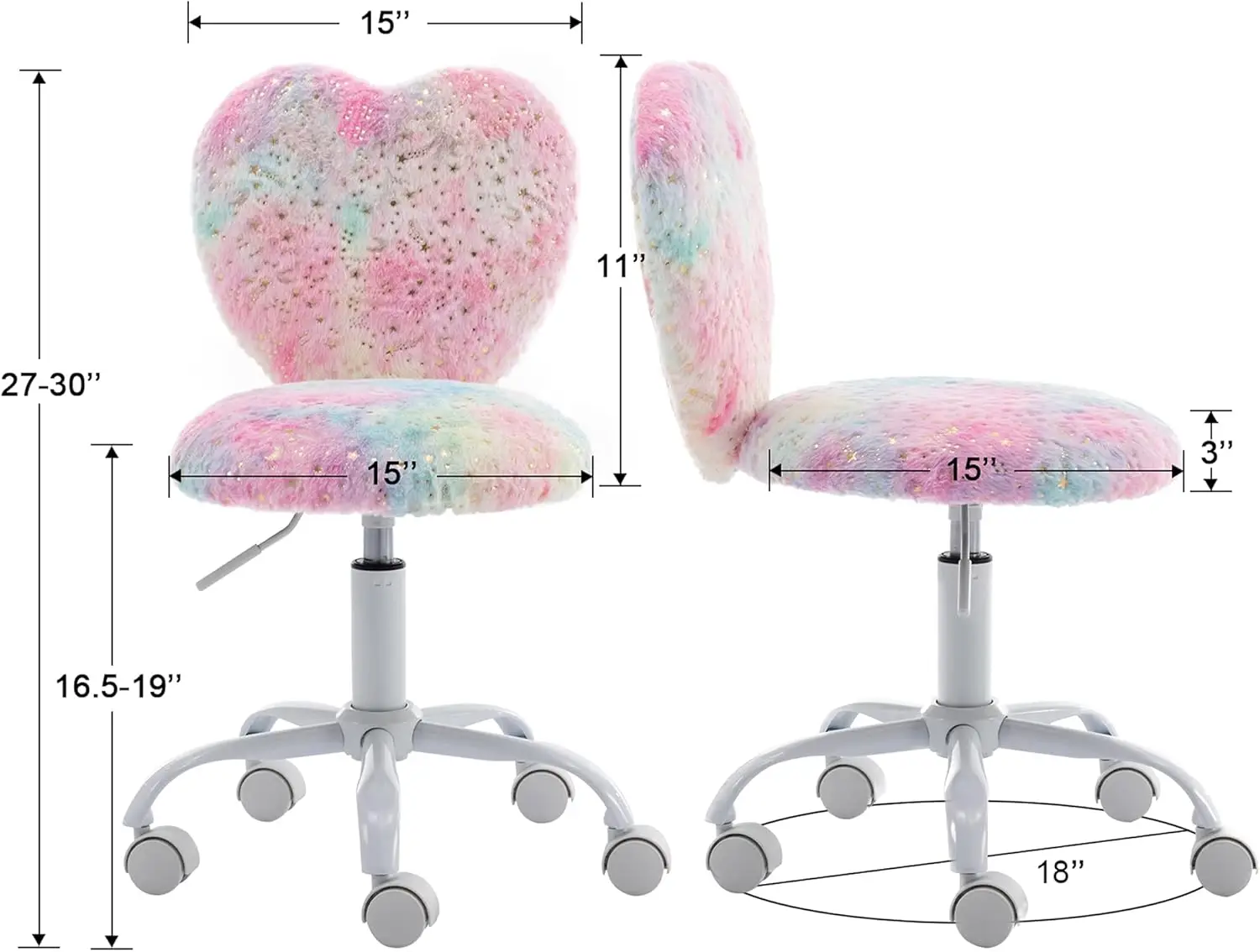 Chaise de bureau roulante pour enfants, chaise d'ordinateur rose en fourrure, chaise de vanité en fausse fourrure, chaise d'étude à cœur mignon pour filles