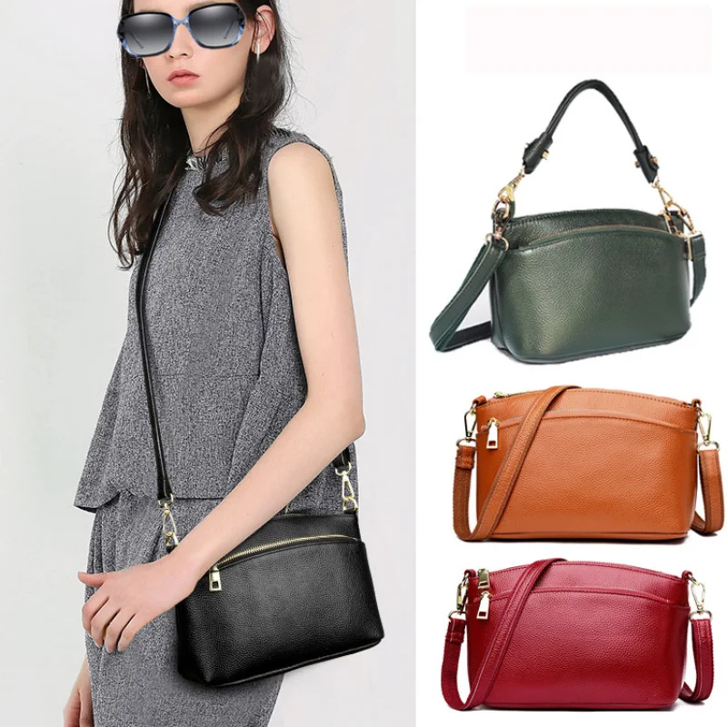 Guangzhou Shiling Bag Women's Leather Handbag Middle-Aged Mother Small Square Closed Toe Layer Leather One-Shoulder Messenger Ba