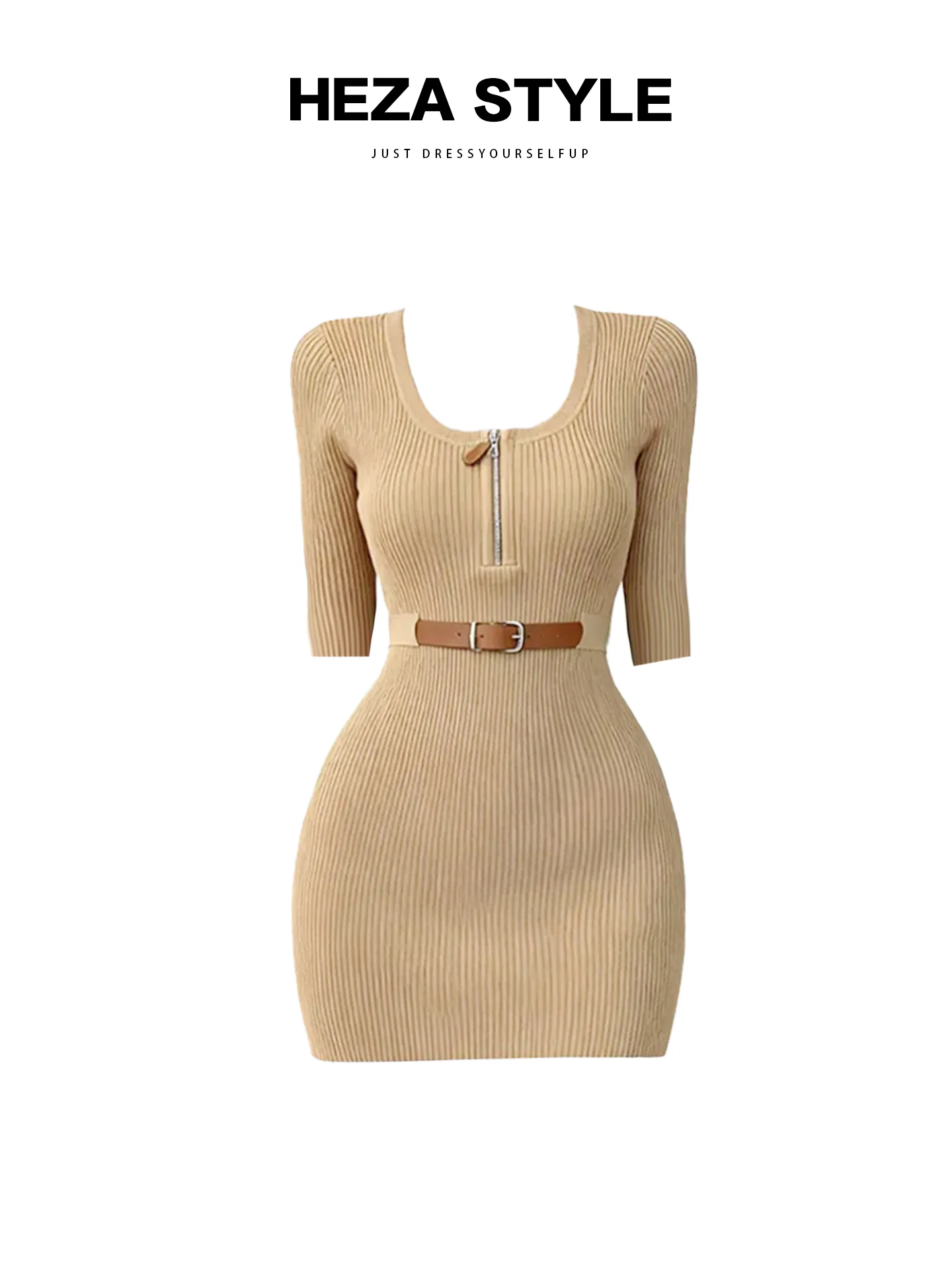 

HEZA Fatter Lighter Sexy U-Ne Zipper Knitted Wrap around Skirt Dr Women Early Autumn Elely Waist Inward ort Dr