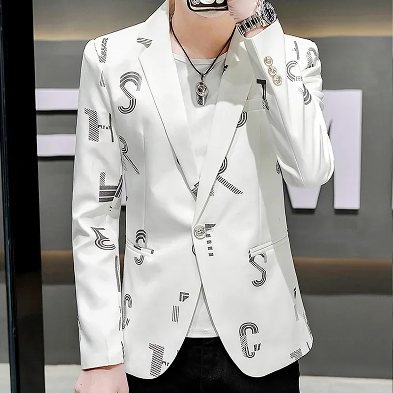 

Mens Blazers Slim Fit 2024 Spring Autumn New Print Trend Fashion Street Clothing Casual Mens Clothing Dress Formal Suit Jacket