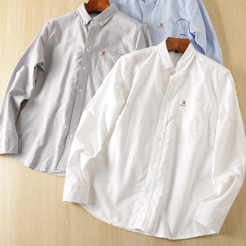 

Men's Pure Color Ox Cloth Long Sve irt Casual Busin Cotton Autumn Winter ential Stand Fit Daily Wear