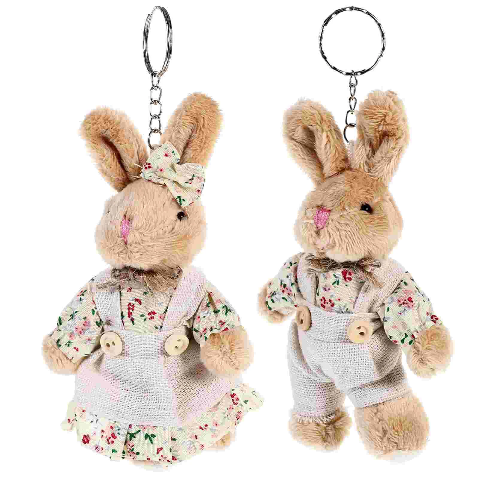 2 Pcs Couple Rabbit Keychain Plush Pendant Cup Dispenser Wall Mount Aesthetic Holder Keychains Backpack Baby