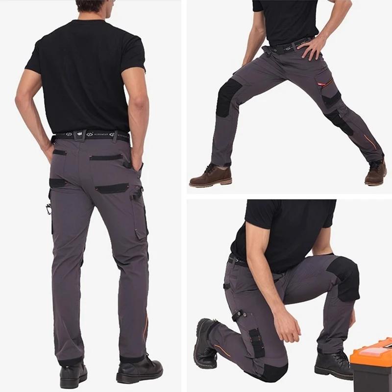 High Stretch Multi Pockets Cargo Pants Men with Reflective Stripes Auto Repair Workwear Pants with Reflectors Cargo Trousers