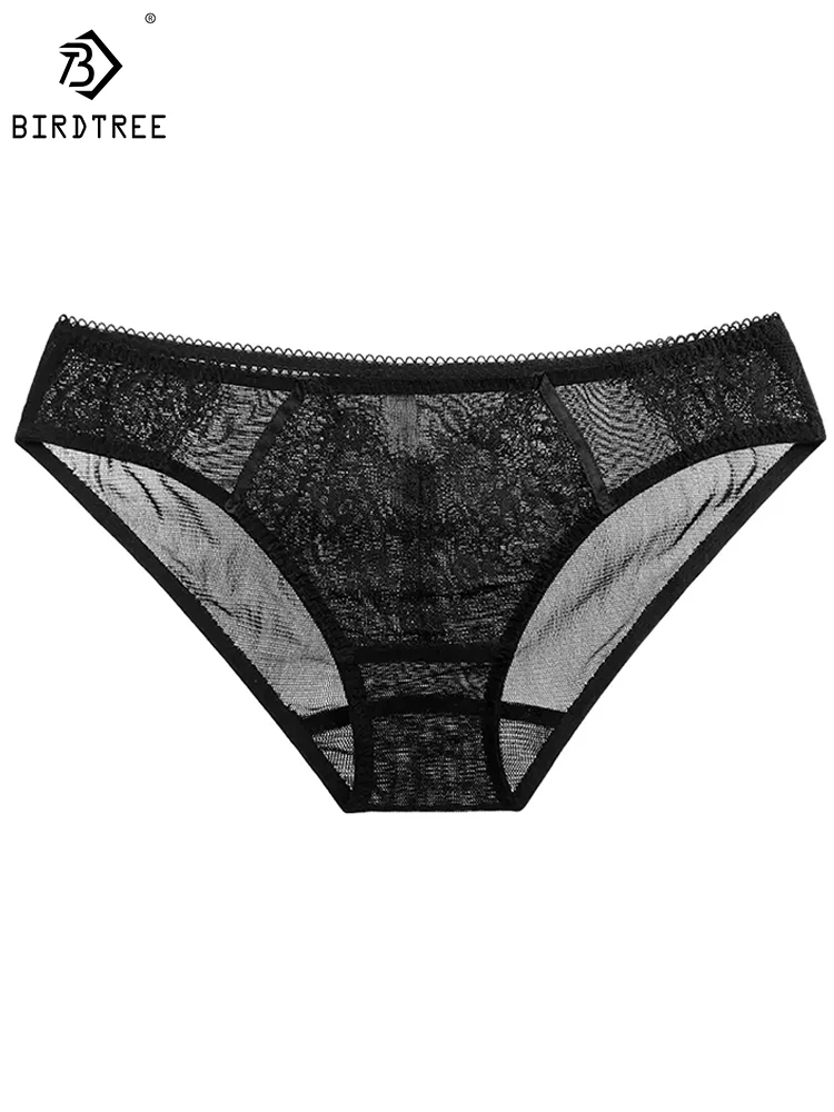 

BirdTree 100%Real Silk Low-rise Briefs,Women's Sexy Lace Comfortable Breathable Skin-friendly Mesh Panties,2024 Summer P41955QD