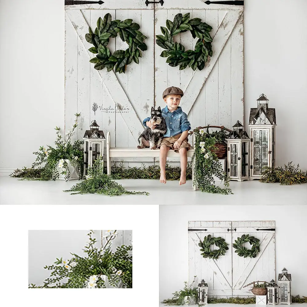 Magnolia Farm Backdrop White Wooden Door Kids Baby Cake Smash Photography Props Child Adult Birthday Studio Backgrounds