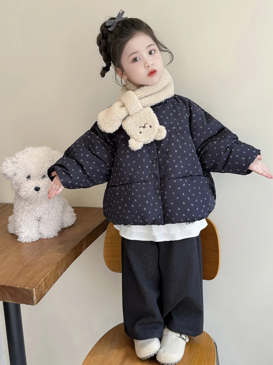 

Зимняя теплая хлопковая куртка на подкладке для девочек, милый топ с капюшоном и цветочным принтом, модная верхняя одежда для маленьких девочек, подходящая для всех сезонов