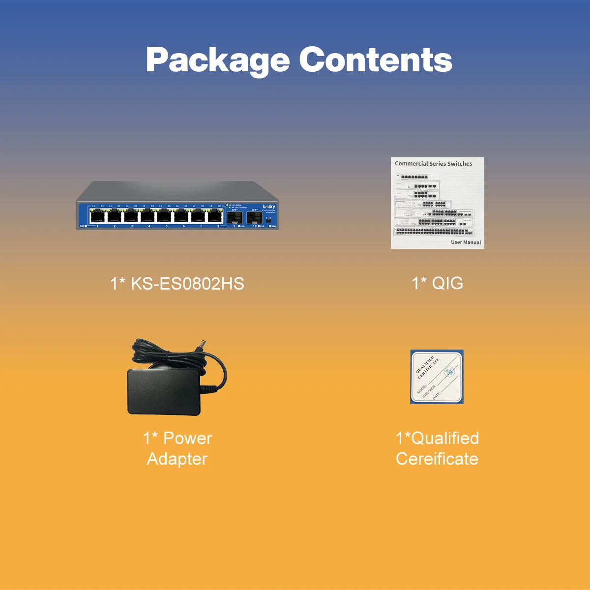 Il switch KOSKY 8+2 10G uplink 2.5G ha 8 porte RJ45 10/100/1000/2500Mbps 2 porte ottiche SFP 1/2,5/10Gbps adatte per ufficio