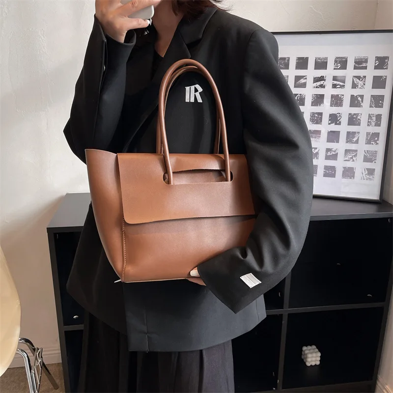 Women PU Large-capacity Shoulder Bags Korean Fashion Trend Senior Retro Commuter Tote Bag Handbag Bags for Women