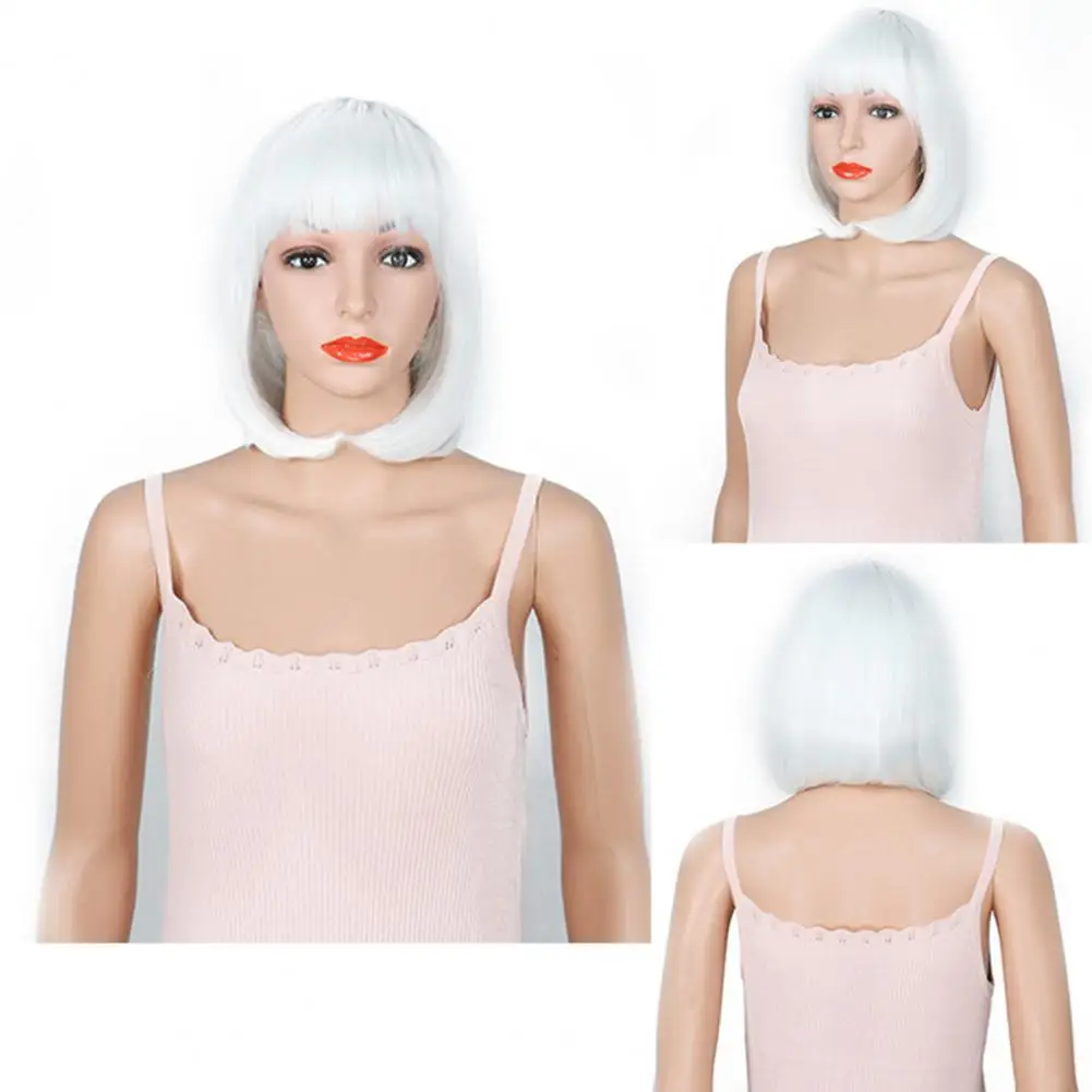 Women Synthetic Wigs Short Straight Bob Wig with Bangs Heat Resistant Synthetic Hairpiece for Women Natural Looking Costume