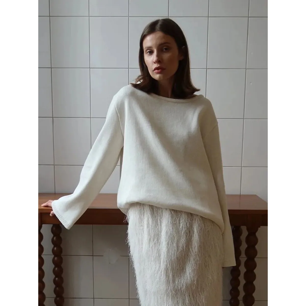 

Women's Knitted Bal Sweater Long Sve Autumn Winter New Sle Cleanfit Thiened Fake Two-Piece Faionable Ladies' Kn...