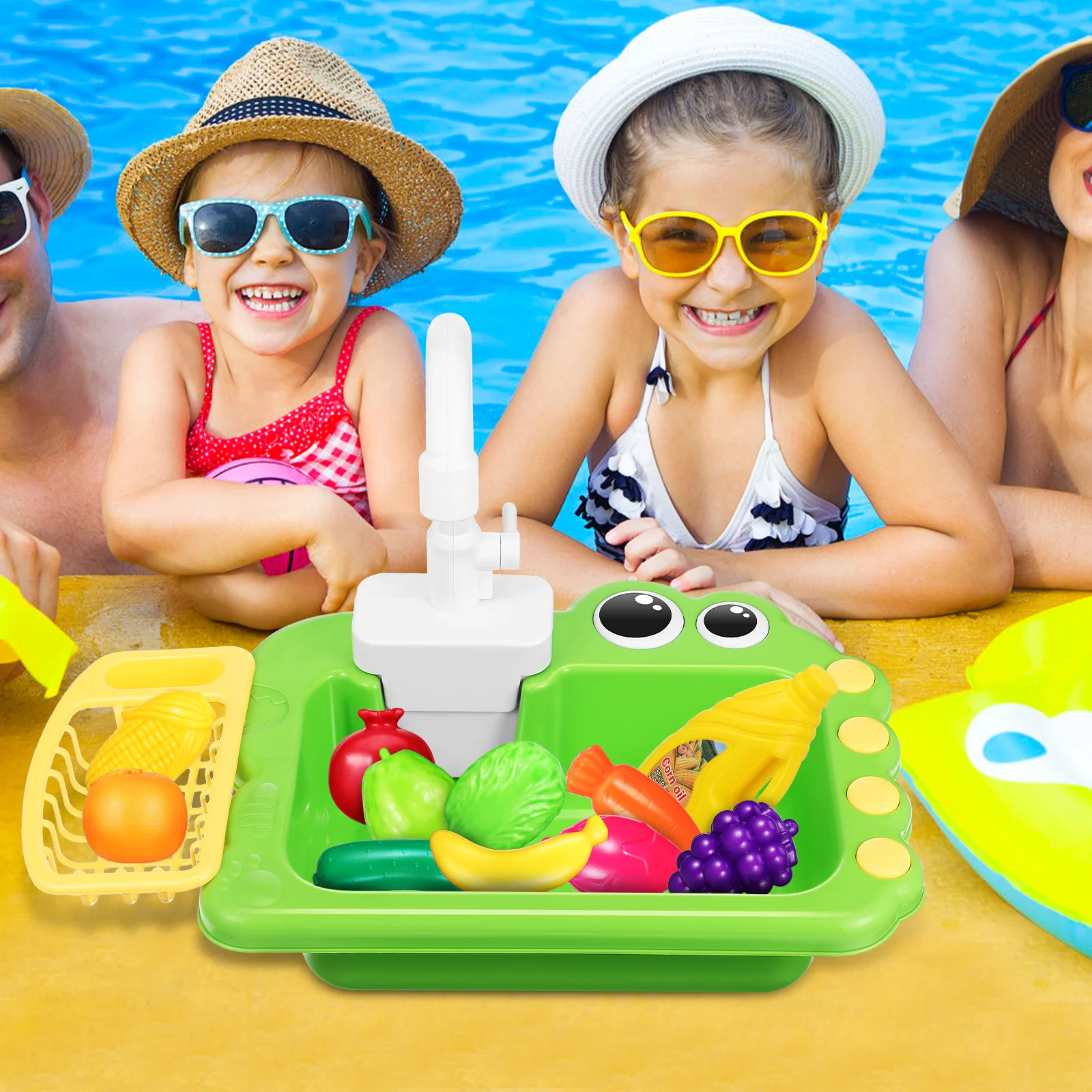 Lavello da gioco per bambini con acqua corrente, rubinetto realistico, lavello per i più piccoli, design sicuro, tavolo da gioco con acqua, cucina, facile da riporre