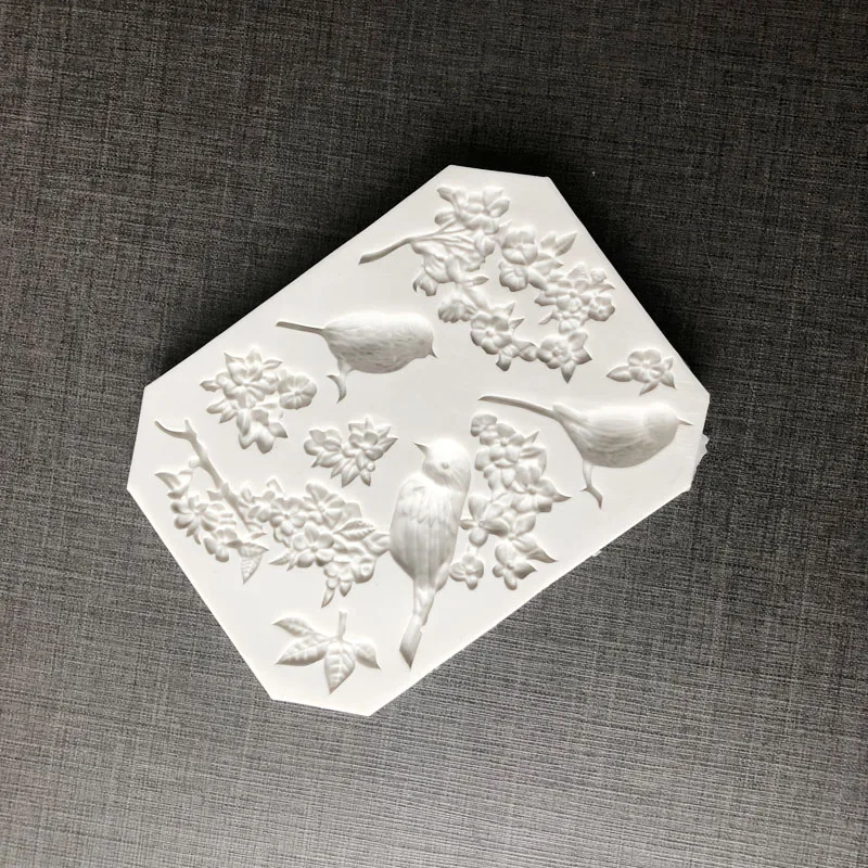Ptak Silikonowa Sroka Kwiat Gałęzie Drzewa Cupcake Topper Fondant Mold Cake Decorating Chocolate Candy Clay Moulds