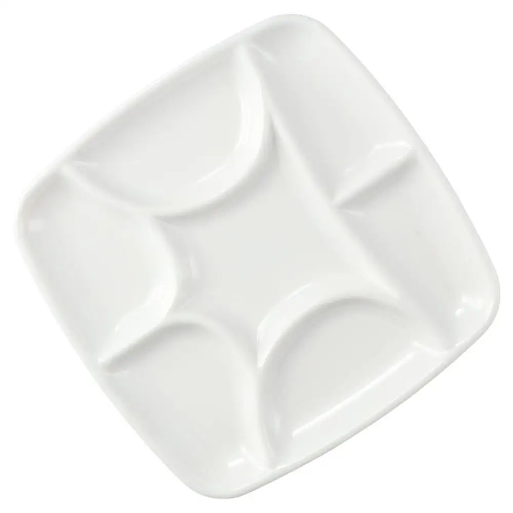 White 7-Will Square Paint Palette Imitation Porcelain 15*15*1.3cm White Ceramic Artist Paint Palette