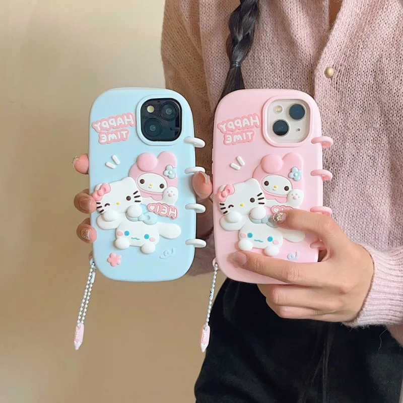 

3D Cute Cartoon Sanrios Hello Kitty My Melody Soft Case For iPhone 15 14 13 12 11 Pro Max Y2K Silicone Cases Shockproof Cover