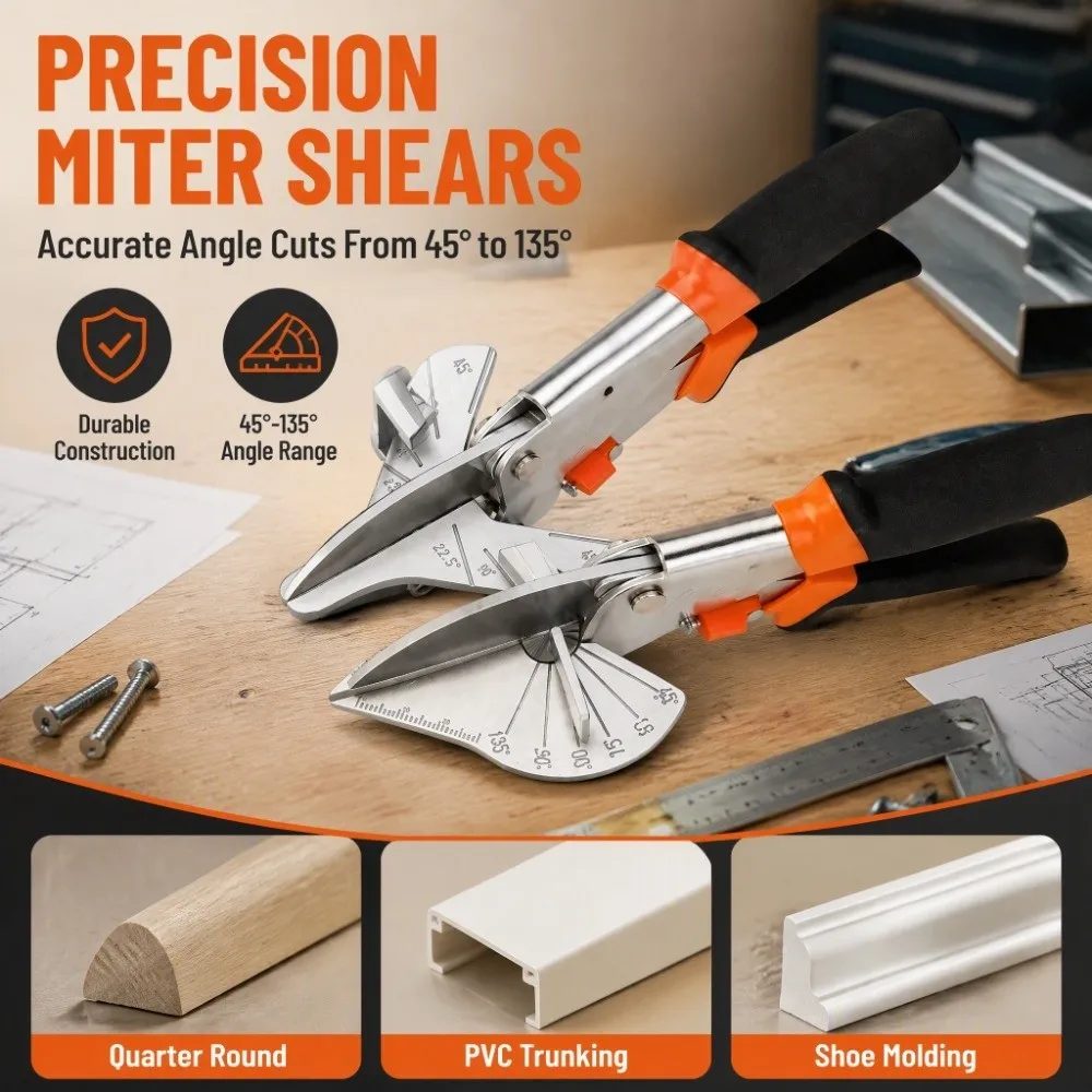 Multifunctional Miter Shears Hand Tools Adjustable 45°-135° Trunking Shears Angular Cutting Quarter Round Cutting Tool