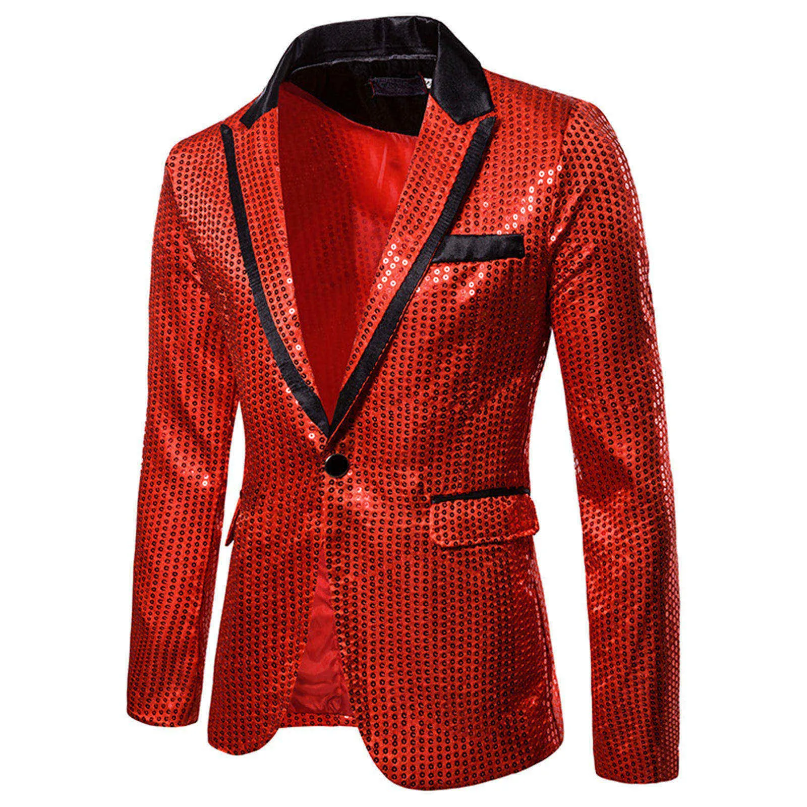 Fashionable Men\'s Luxurious Sequin Suit Jacket Color Blocking Collar Casual Single Button Blazer Coats Charm Men\'s Clothing