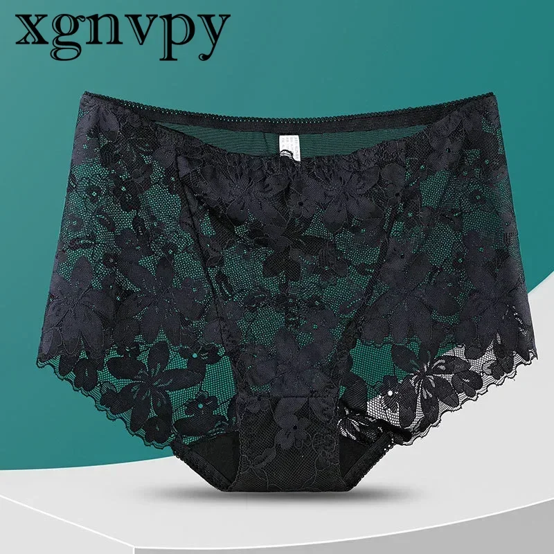 xgnvpy New Sexy Lingerie Women's Underwear Cutout Lace Floral Panties Plus Size High Waist Sheer Mesh Interior Feminine Garment