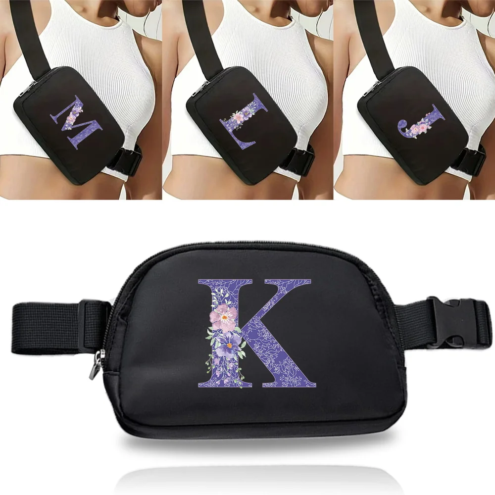 

Fanny Packs Cross Bag Women Waist Package Outdoor Sports Organizers Bags Korean-style Fanny Pouch Purple Flower Printing Series