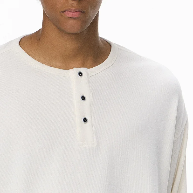 New Spring Autumn Men's Loose Casual Henley Neck Solid Color Versatile Slim Fit Daily Commute Trendy Simple Long Sleeve T-Shirt
