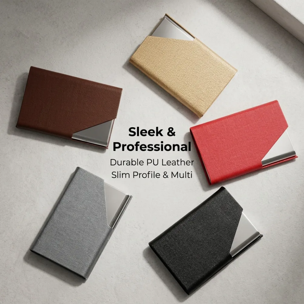 95*63mm Business Card Holder with Magnetic PU Leather Stainless Steel Business Card Case ID Name Card Case for Men Women Office