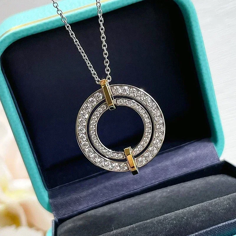 

ZH Hot selling brand 925 sterling Silver double-layer color matching round necklace women's fashion luxury jewelry party gift