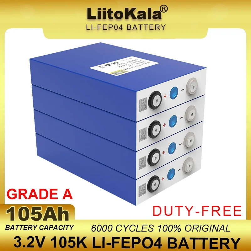 LiitoKala Grade A 3.2V 105Ah LiFePO4 battery Lithium iron phospha DIY 12V 24V RV Electric Car travel Solar Batteries TAX FREE