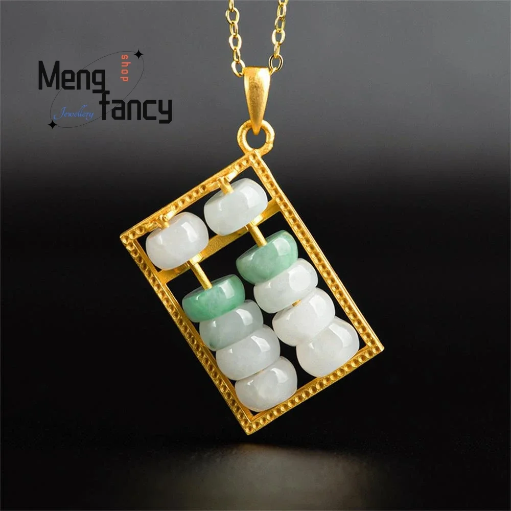 

Natural Jadeite A Goods Fortune Abacus Pendant S925 Silver Exquisite Elegant Charms Mascots Luxury Quality Jewelry Holiday Gift