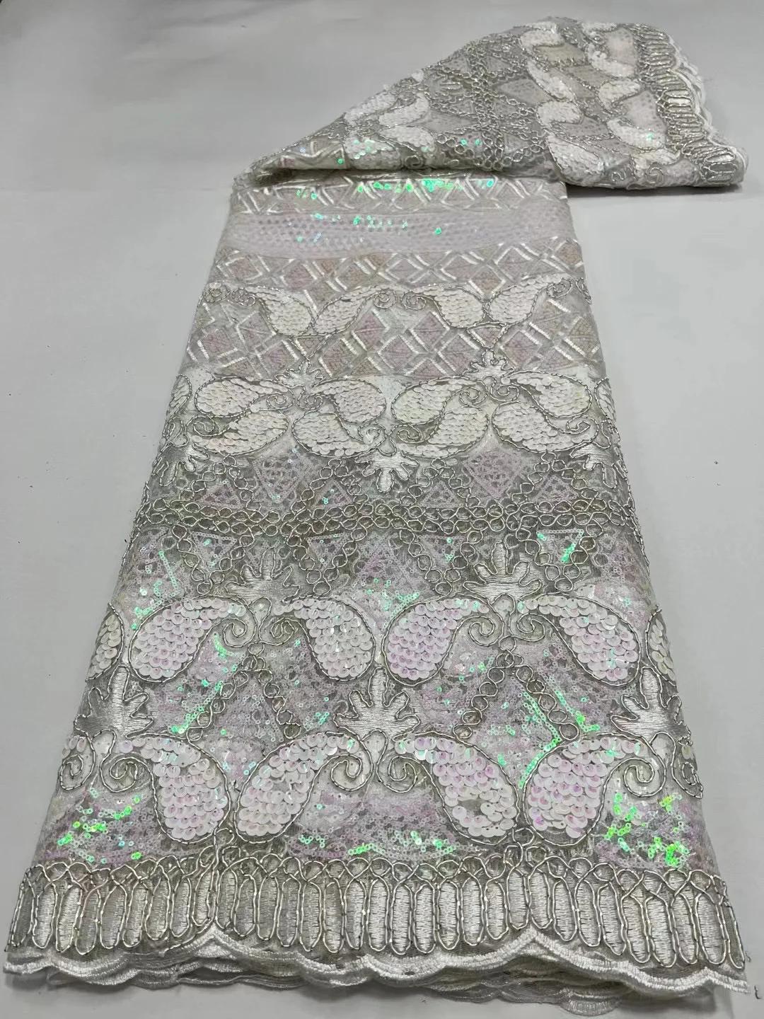 

White Sequins Lace Fabric 2022 High Quality African Lace Fabric For Party Nigerian Embroidery Wed Lace Fabric Diy Sew PHD22125