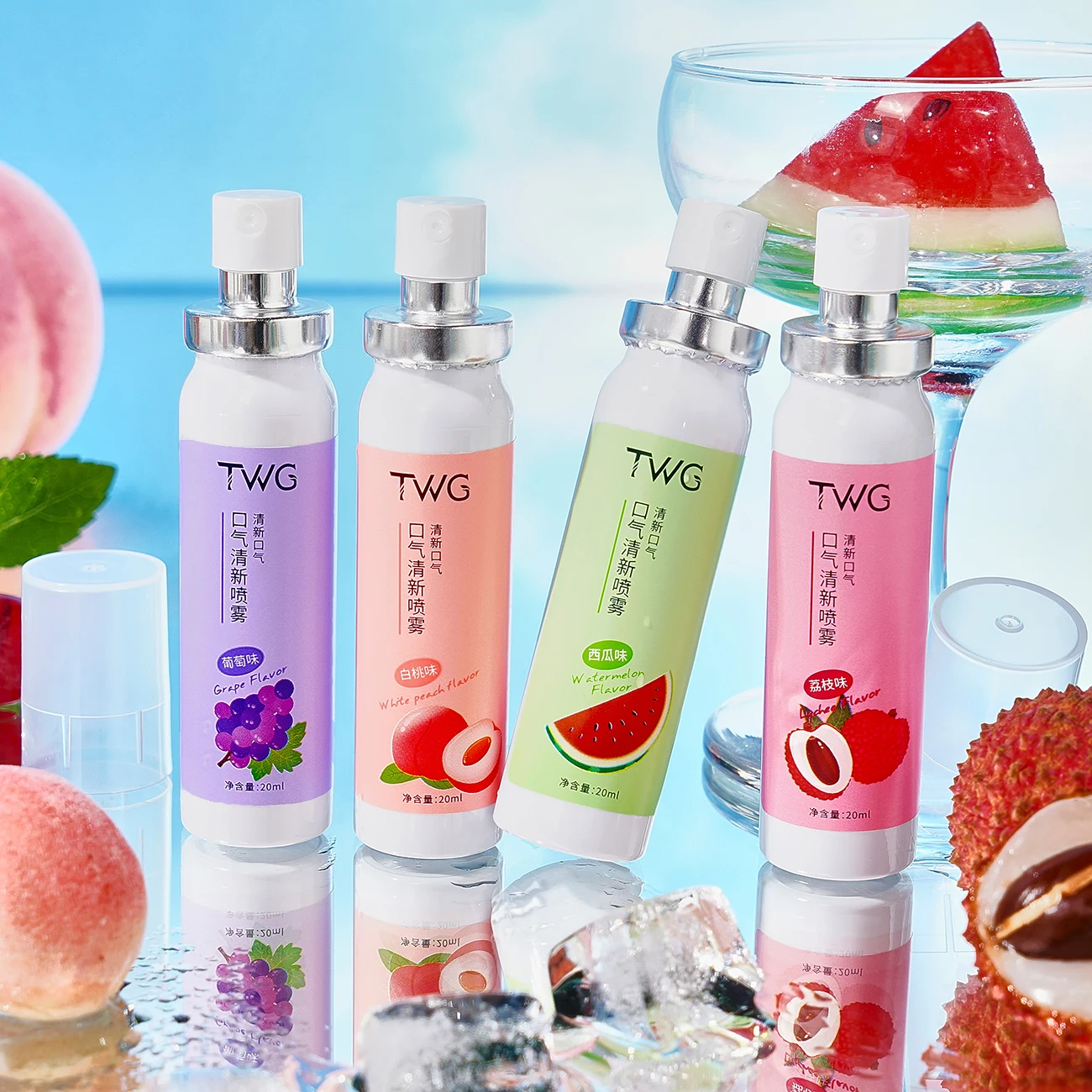4 buah semprotan mulut rasa buah, semprotan napas portabel, pembersihan mendalam, kesegaran tahan lama, cocok untuk setelah makan malam