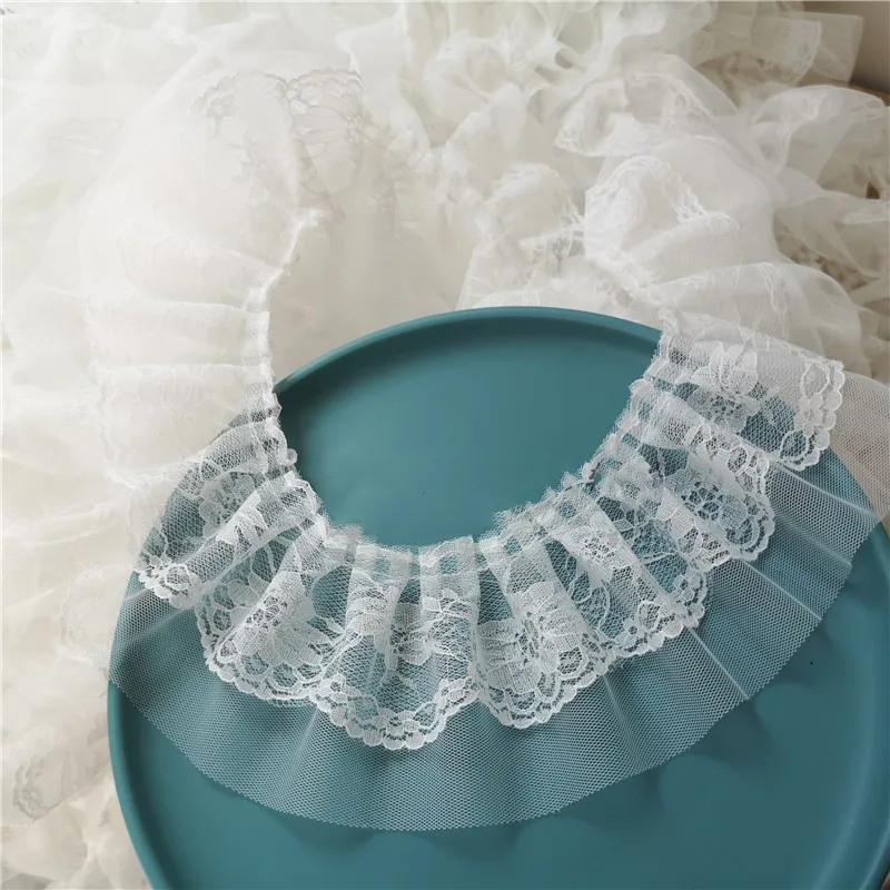 Cheap Promotion 8cm Wide Black And White Mesh Sequin Tulle Embroidery Double Laminated Wrinkle Lace Trim Applique Fabric Ribbon
