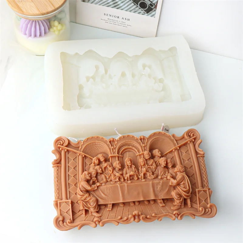 

Handheld The Last Supper Photo Frame Silicone Candle Mold Flower Decor DIY Plaster Resin Mold Religious Home Decoration Craft