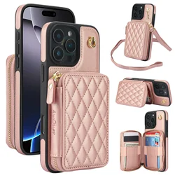 Crossbody Zipper Cards Solt Wallet Leather Flip Case For iPhone 16 Pro Max 15 Plus 14 13 12 11 XS Lanyard Book Pocket Bag Cover