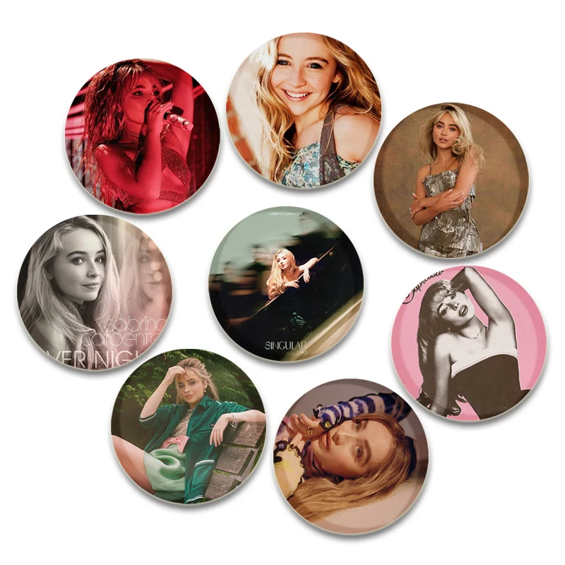 Hot American Singer Actress Sabrina Carpenter Handmade Brooch Badge Round Display Brooches Lapel Pins Jewelry Gifts Accessories