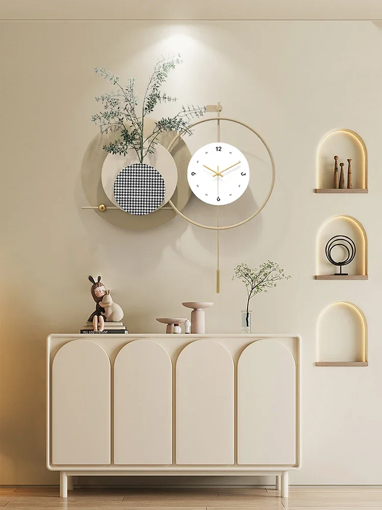 New Watch Wall Clock Creative Light Luxury No Punching Cream Wind Clock Wall Hanging