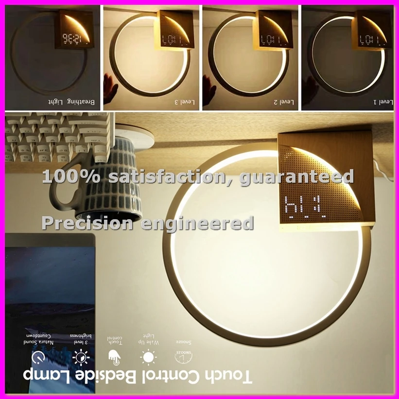 Wake Up Night Light with Alarm Clock for Bedroom 3 Level Dimmable Touch Table Lamp with White Noise for Kids US Plug-AD23