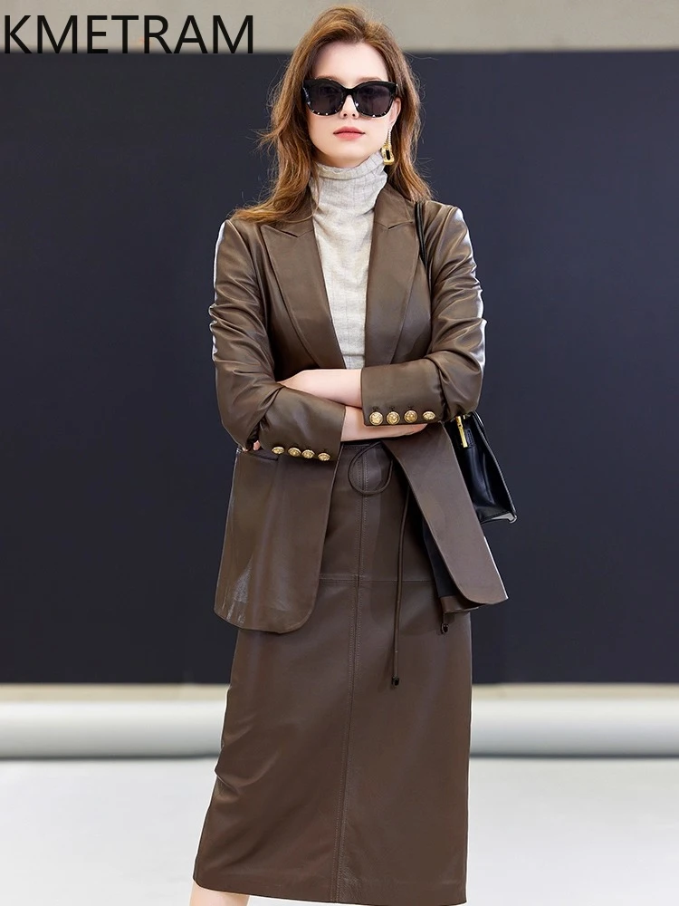 100% Top Layer of Sheepskin Jacket Woman Coffee Colored Genuine Leather Jackets Women New Suit Coat Fall Clothes 2025 дубленка