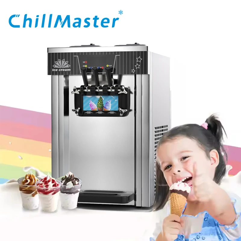 ChillMaster CM-D Desktop Soft Ice Cream Machine Commercial Small Cone Three-Color Factory Direct Sales CE