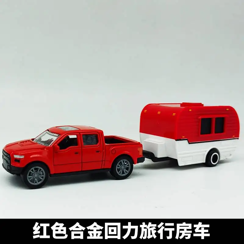 Modelo de carro infantil, modelo de carro de liga de cidade, reboque off-road pull-back, brinquedo de bebê com portas abertas, carro de acampamento